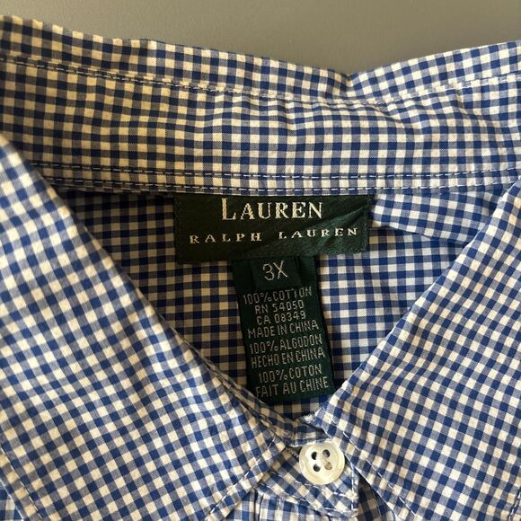Lauren Ralph Lauren Shirt Womens 3X Blue White Gingham Regular Collar Button Up - Picture 5 of 7